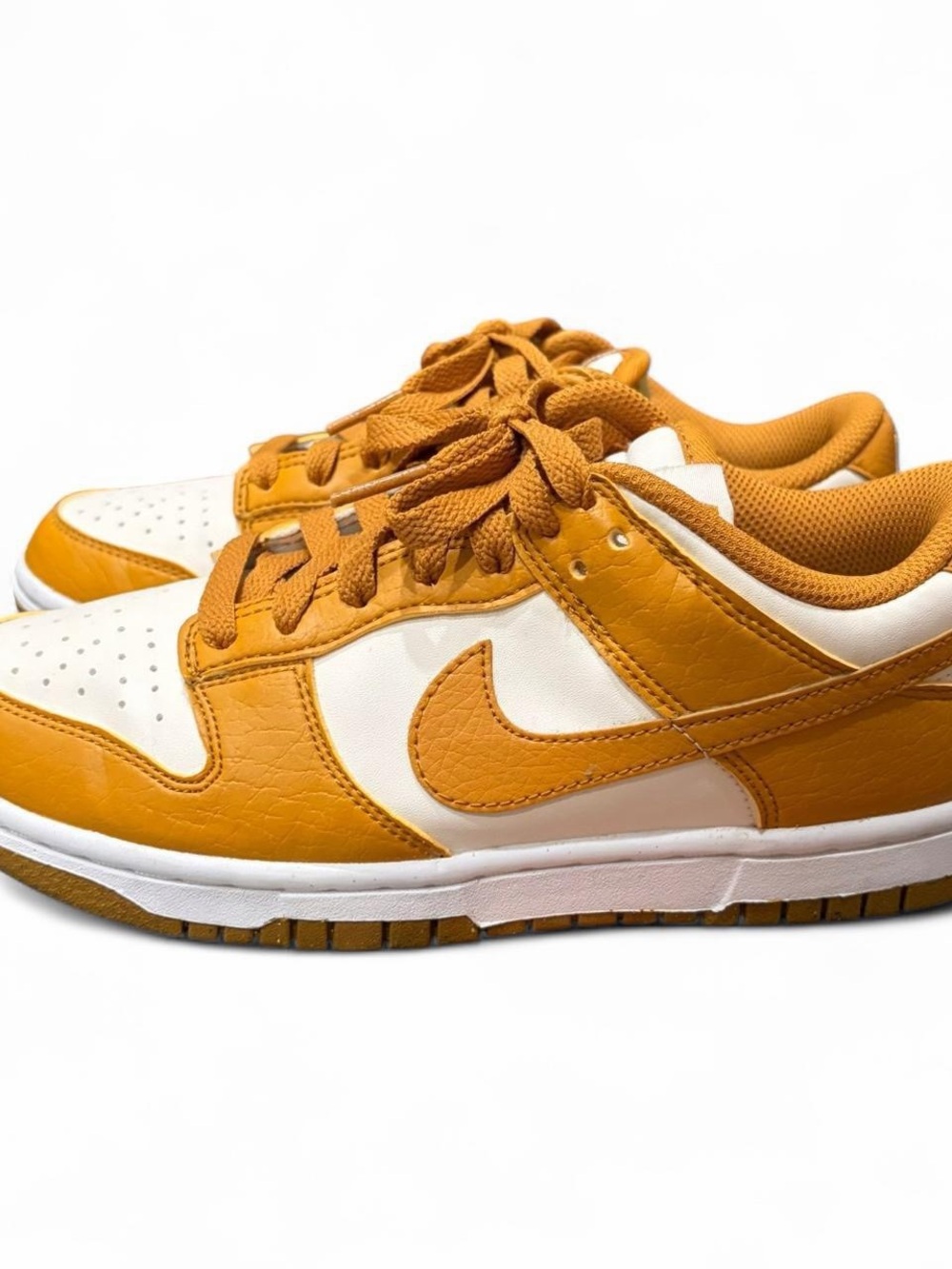 Nike Dunk Low White and Mustard Yellow Leather Sneakers